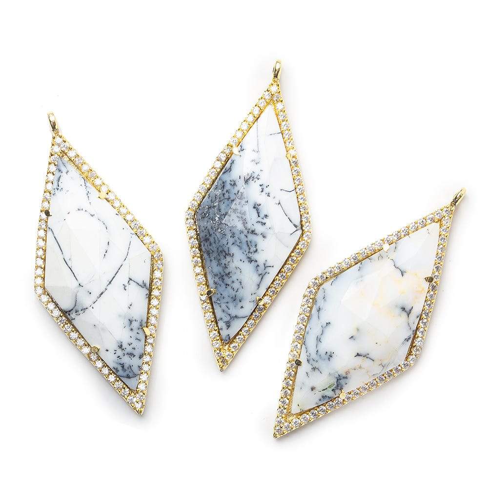 40x18mm Vermeil Dendritic Opal CZ Bezel Faceted Kite Marquise Pendant 1 focal bead (ONLINE ORDER ONLY)