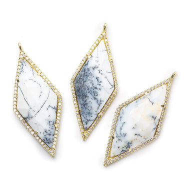 40x18mm Vermeil Dendritic Opal CZ Bezel Faceted Kite Marquise Pendant 1 focal bead (ONLINE ORDER ONLY)