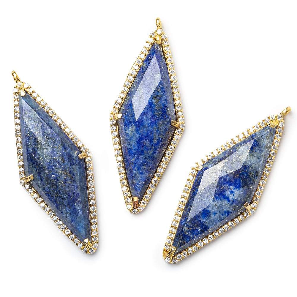 40x18mm Vermeil Bezel CZ & Lapis Lazuli Faceted Kite Marquise Pendant 1 focal bead (ONLINE ORDER ONLY)