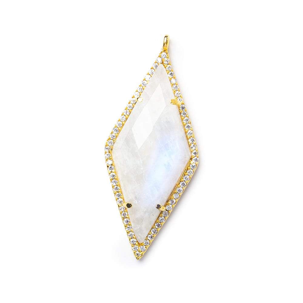 40x18mm Vermeil Bezel CZ & Rainbow Moonstone Faceted Kite Marquise Pendant 1 focal bead (ONLINE ORDER ONLY)
