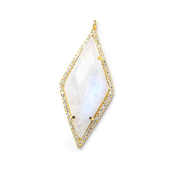 40x18mm Vermeil Bezel CZ & Rainbow Moonstone Faceted Kite Marquise Pendant 1 focal bead (ONLINE ORDER ONLY)