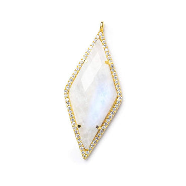 40x18mm Vermeil Bezel CZ & Rainbow Moonstone Faceted Kite Marquise Pendant 1 focal bead (ONLINE ORDER ONLY)