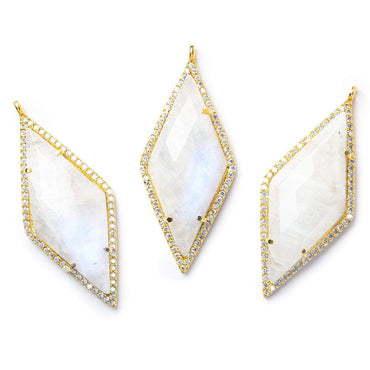 40x18mm Vermeil Bezel CZ & Rainbow Moonstone Faceted Kite Marquise Pendant 1 focal bead (ONLINE ORDER ONLY)
