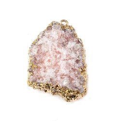 40x24mm 22kt Gold Leaf Edged Calcite Mineral Crystal Pendant 1 piece (ONLINE ORDER ONLY)