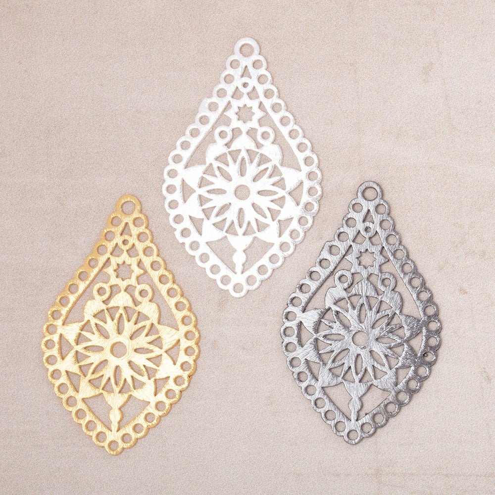 40x24mm Brushed Filigree Tear Drop Charm Set of 2 pieces (ONLINE ORDER ONLY)
