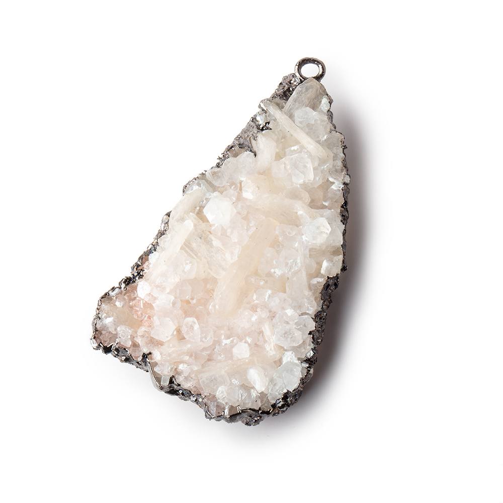 40x24mm Black Gold Leafed Pink Calcite Mineral Crystal Pendant 1 piece (ONLINE ORDER ONLY)