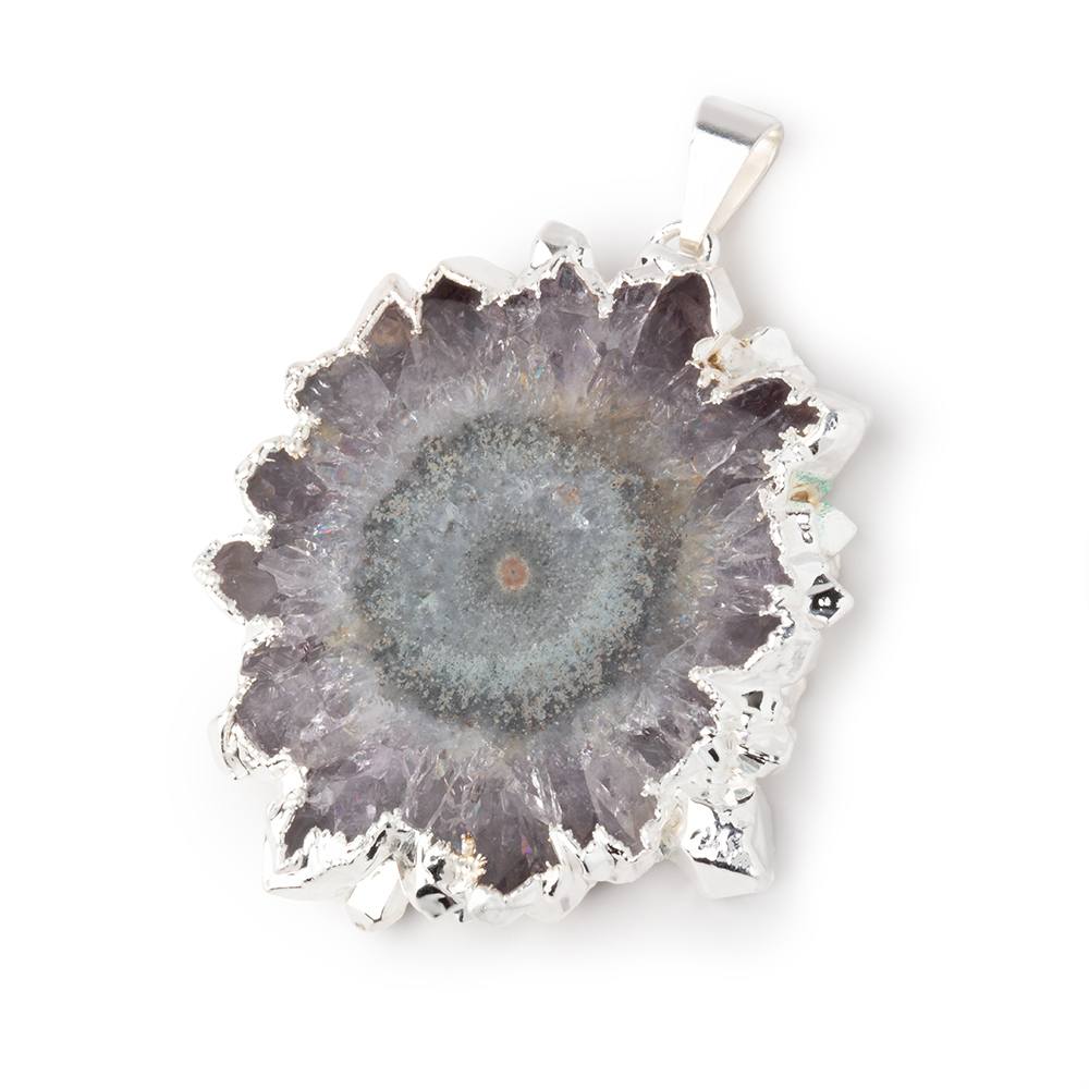 40x35mm Silver Leafed Amethyst Solar Quartz Slice Pendant 1 focal piece (ONLINE ORDER ONLY)