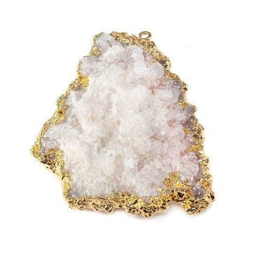 40x39mm 22kt Gold Leaf Edged Calcite Mineral Crystal Pendant 1 piece (ONLINE ORDER ONLY)