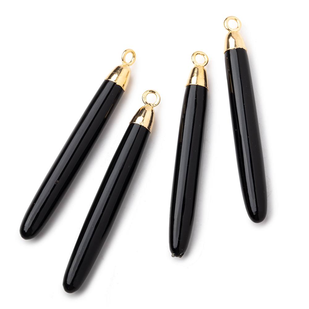 40x5mm Gold Leafed Black Onyx Plain Tube Pendant 1 piece (ONLINE ORDER ONLY)