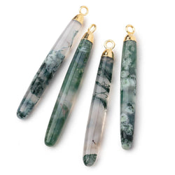 40x5mm Gold Leafed Moss Agate Plain Tube Pendant 1 piece (ONLINE ORDER ONLY)