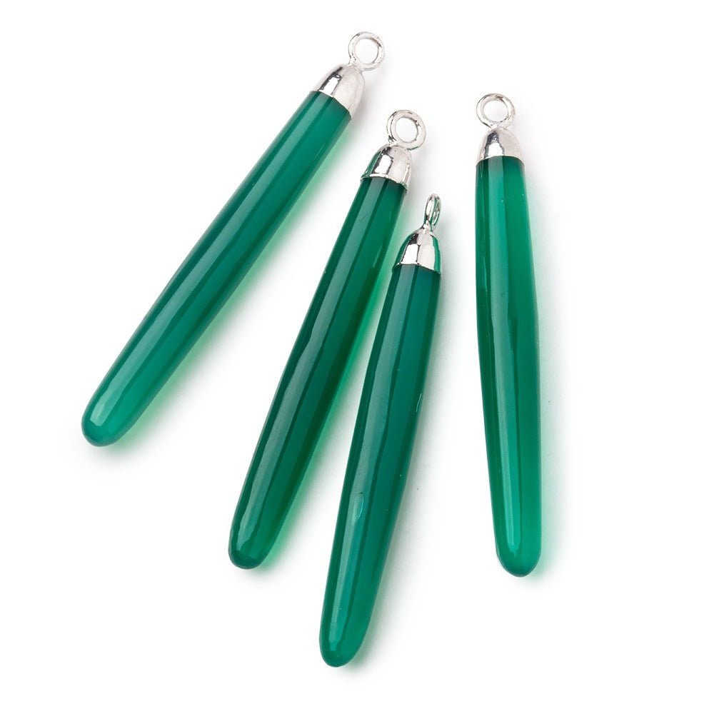 40x5mm Silver Leafed Green Onyx Plain Tube Pendant 1 piece (ONLINE ORDER ONLY)