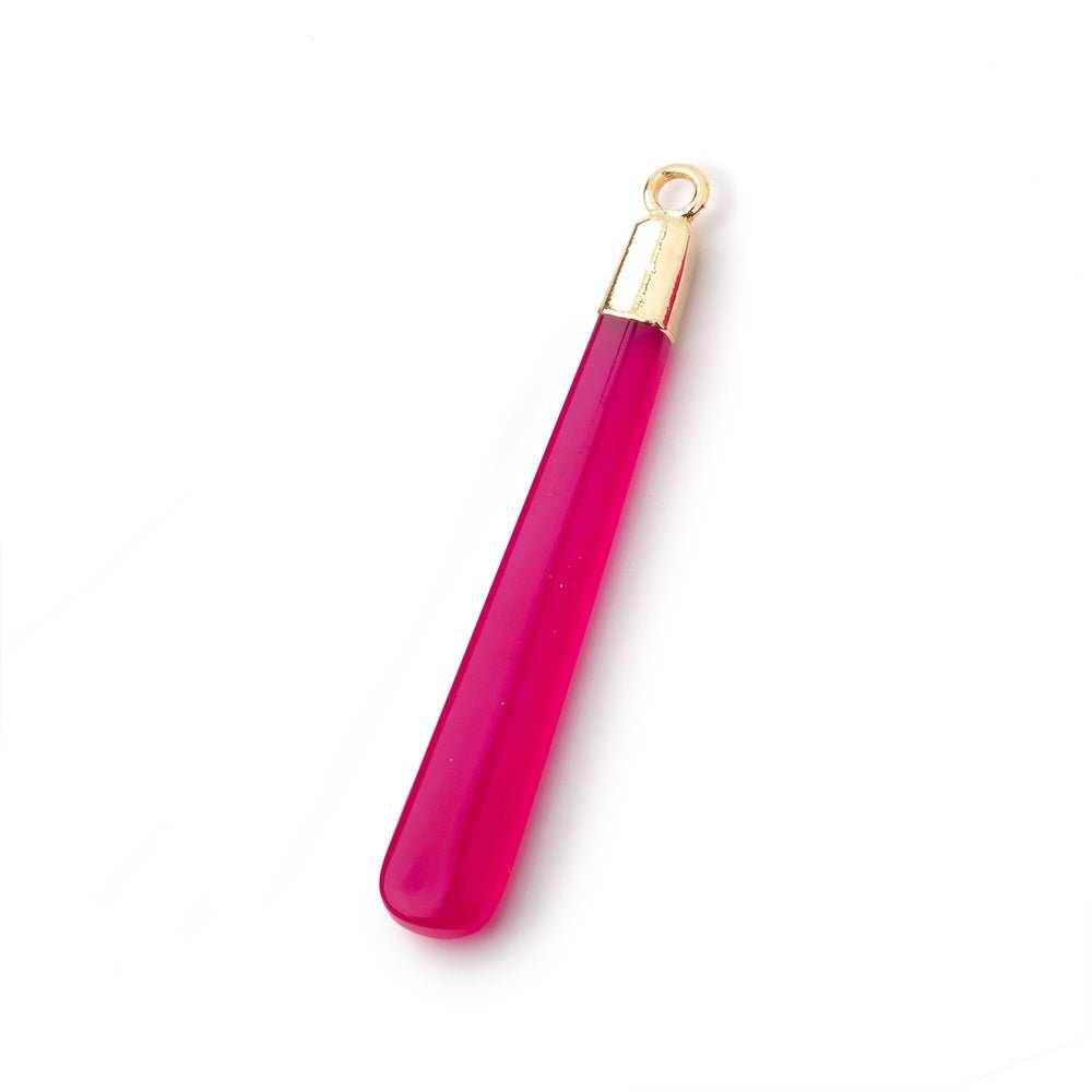 40x6mm Gold Leafed Berry Pink Chalcedony Pear Pendant 1 focal piece (ONLINE ORDER ONLY)