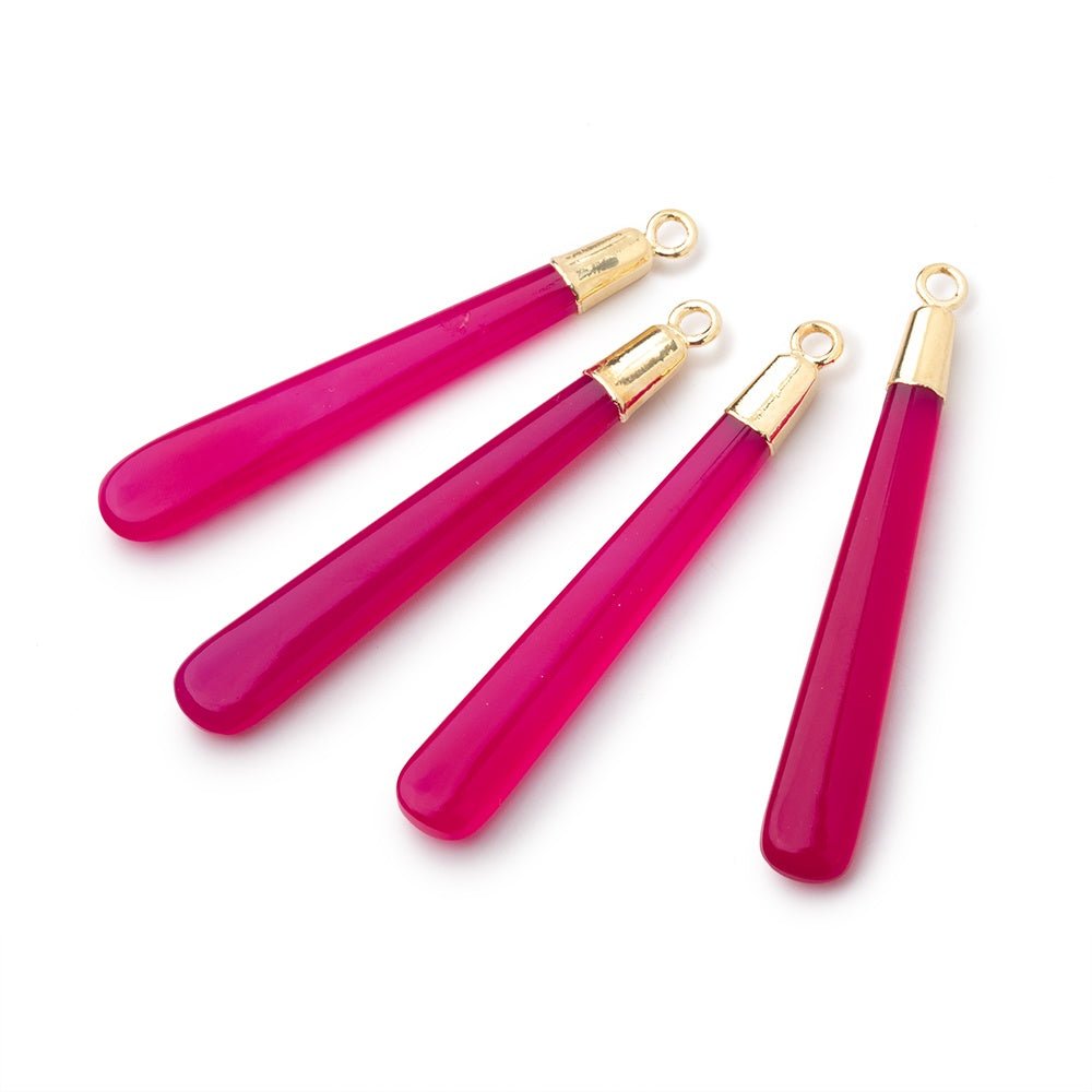 40x6mm Gold Leafed Berry Pink Chalcedony Pear Pendant 1 focal piece (ONLINE ORDER ONLY)