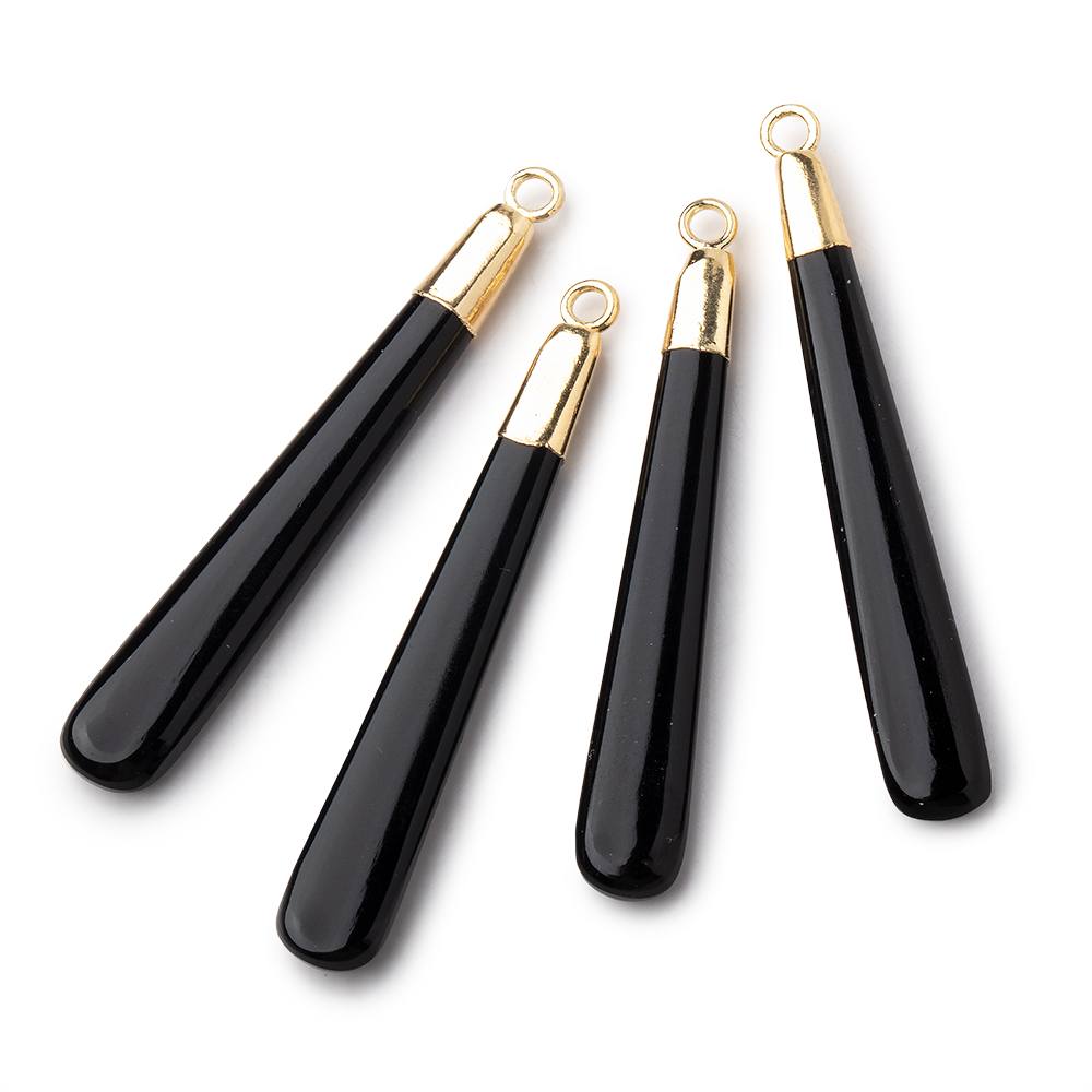 40x6mm Gold Leafed Black Onyx Plain Pear Pendant 1 piece (ONLINE ORDER ONLY)