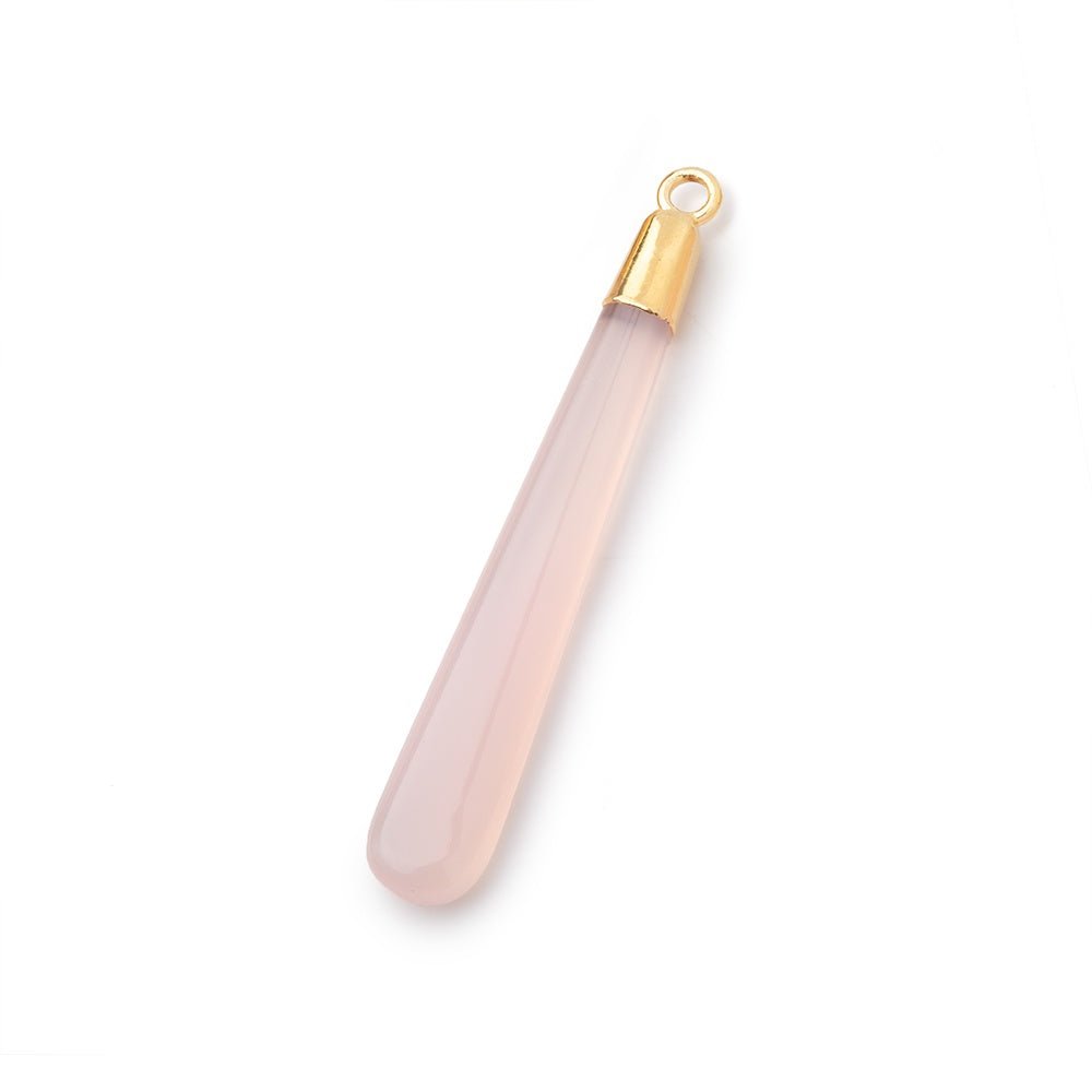 40x6mm Gold Leafed Petal Pink Chalcedony Pear Pendant 1 focal piece (ONLINE ORDER ONLY)