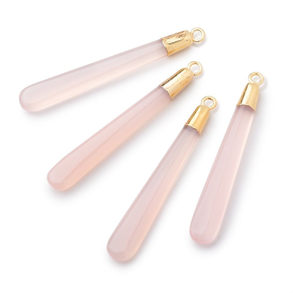 40x6mm Gold Leafed Petal Pink Chalcedony Pear Pendant 1 focal piece (ONLINE ORDER ONLY)