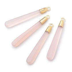 40x6mm Gold Leafed Petal Pink Chalcedony Pear Pendant 1 focal piece (ONLINE ORDER ONLY)