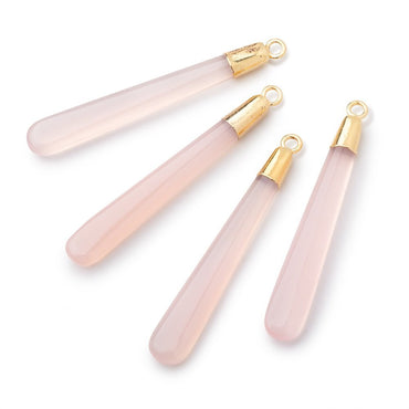 40x6mm Gold Leafed Petal Pink Chalcedony Pear Pendant 1 focal piece (ONLINE ORDER ONLY)