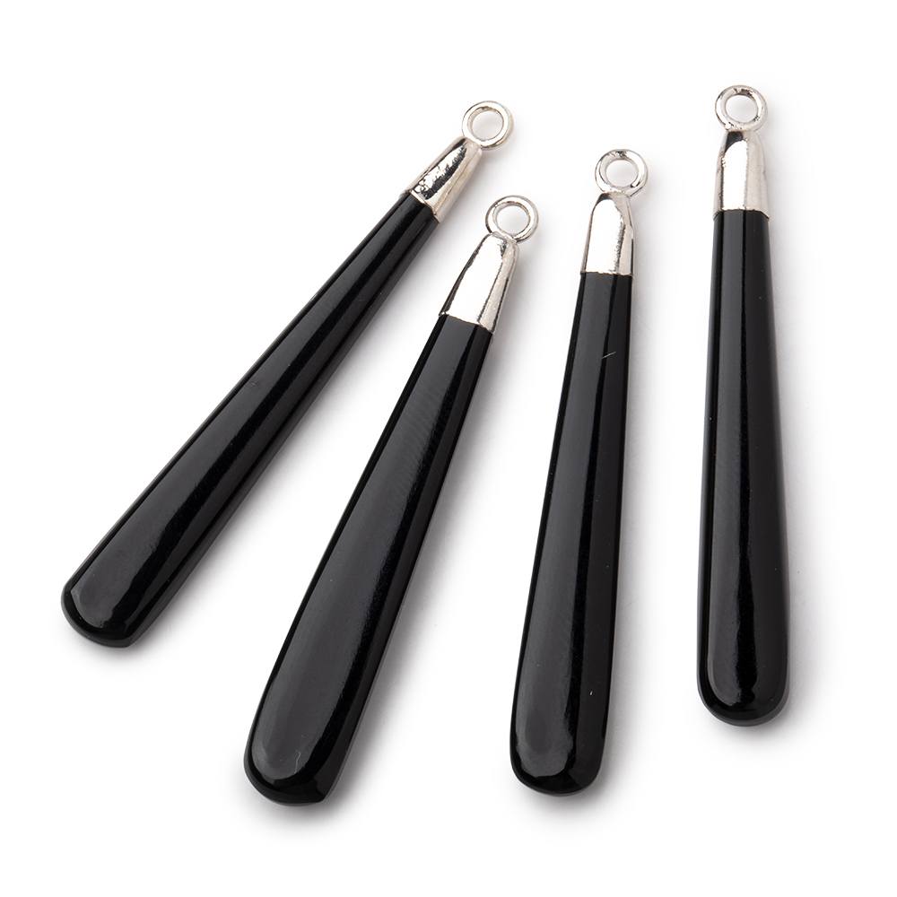 40x6mm Silver Leafed Black Onyx Plain Pear Pendant 1 piece (ONLINE ORDER ONLY)