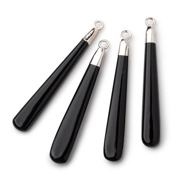 40x6mm Silver Leafed Black Onyx Plain Pear Pendant 1 piece (ONLINE ORDER ONLY)