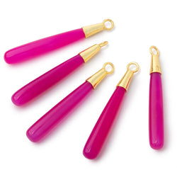 40x6mm Vermeil Capped Pink Chalcedony Plain Tear Drop Pendant 1 piece (ONLINE ORDER ONLY)