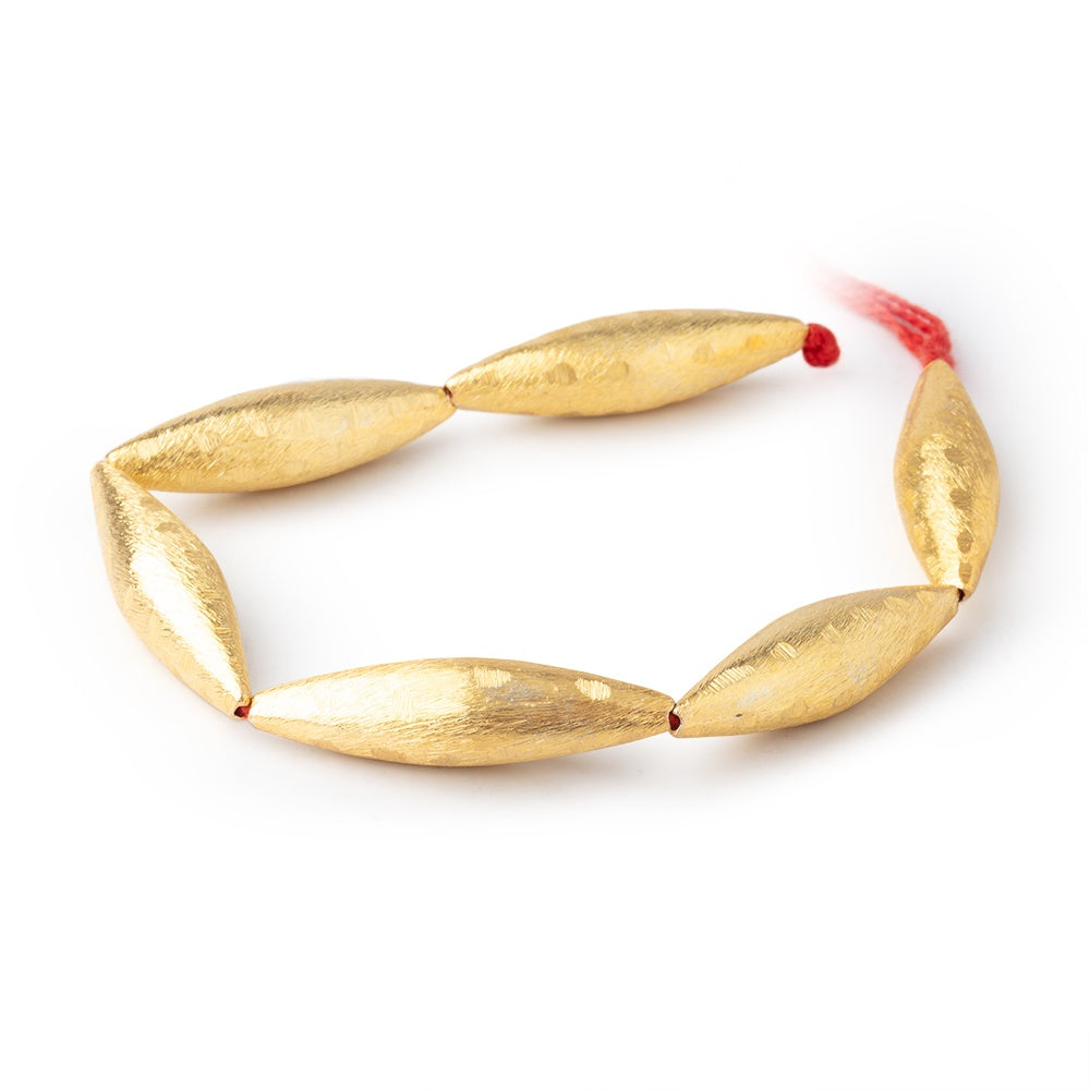 35x9mm 22kt Gold Plated Copper Brushed Patterned Marquise 8 inch 6 Beads (ONLINE ORDER ONLY)