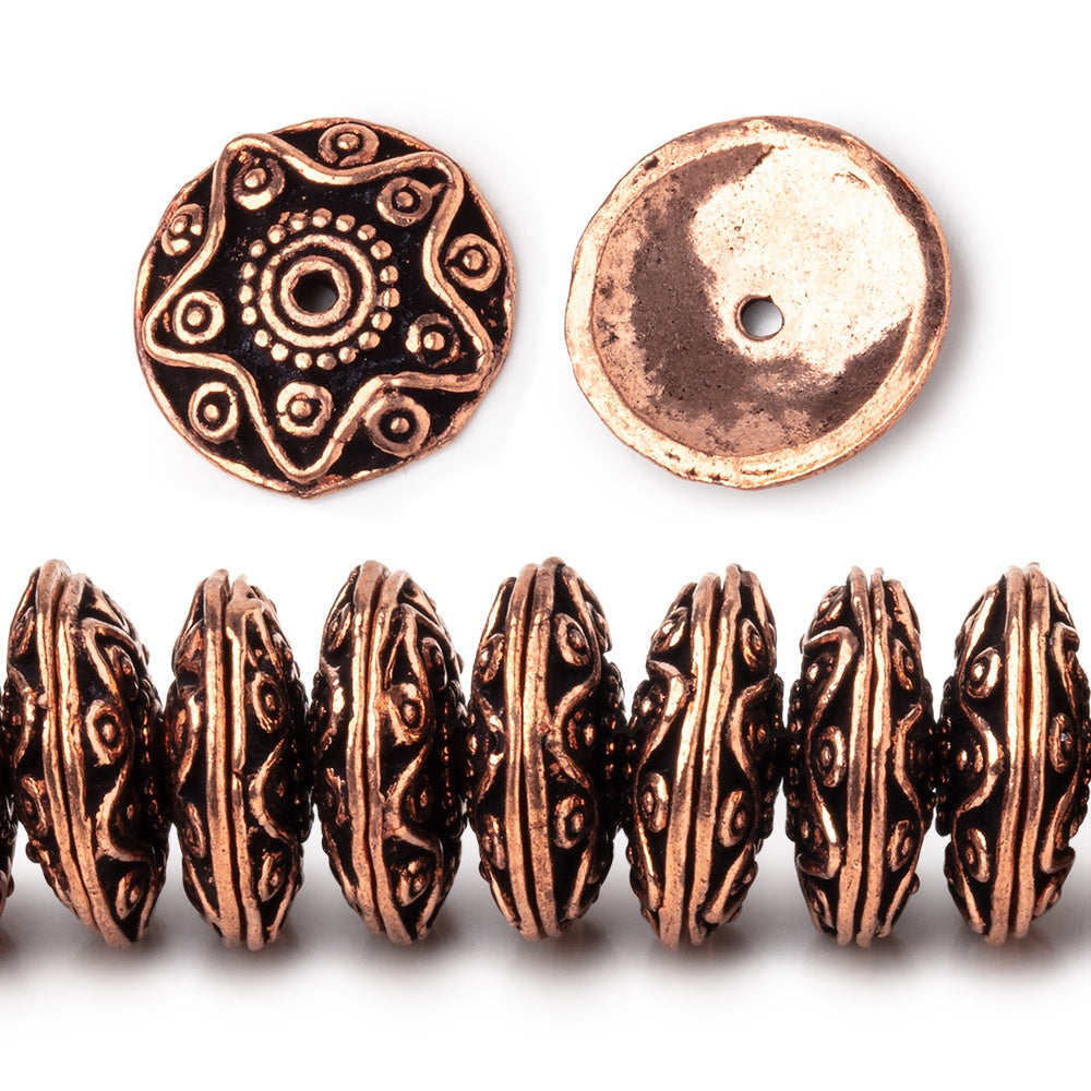 11mm Antiqued Copper Southwestern Motif Bead Caps 8 inch 90 pieces (ONLINE ORDER ONLY)