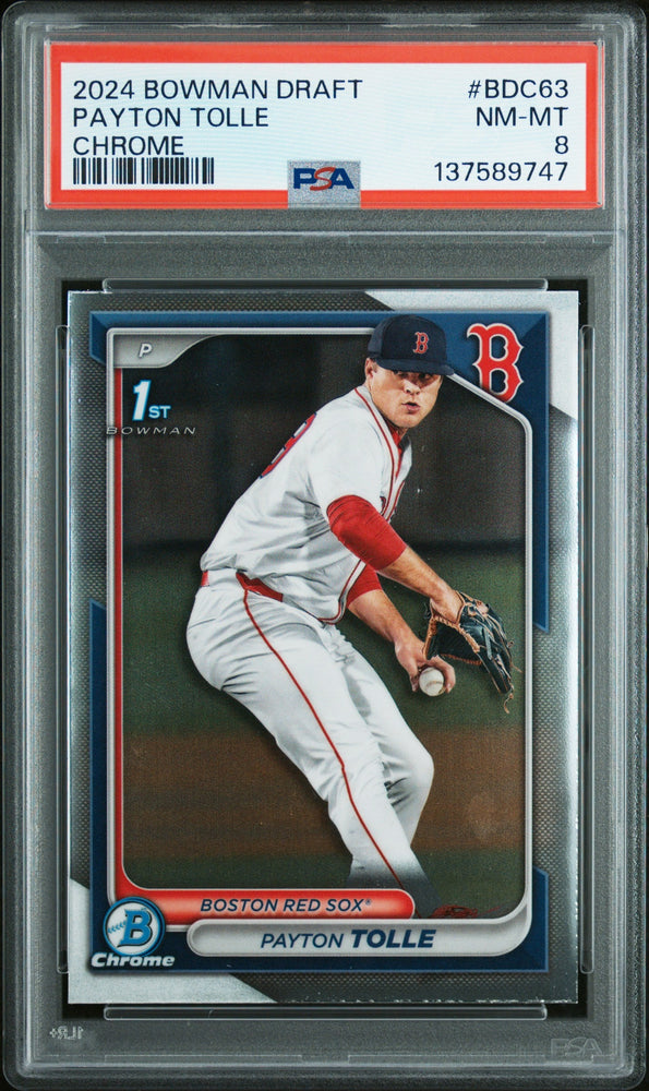 Graded 2024 Topps Bowman Draft Payton Tolle #BDC-63 Chrome Rookie RC Baseball Card PSA 8 Near Mint (ONLINE ORDER ONLY)