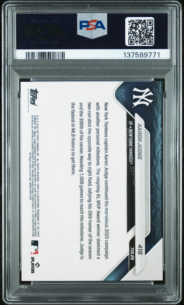 Graded 2025 Topps Now Aaron Judge #416 Baseball Card PSA 10 Gem Mint (ONLINE ORDER ONLY)