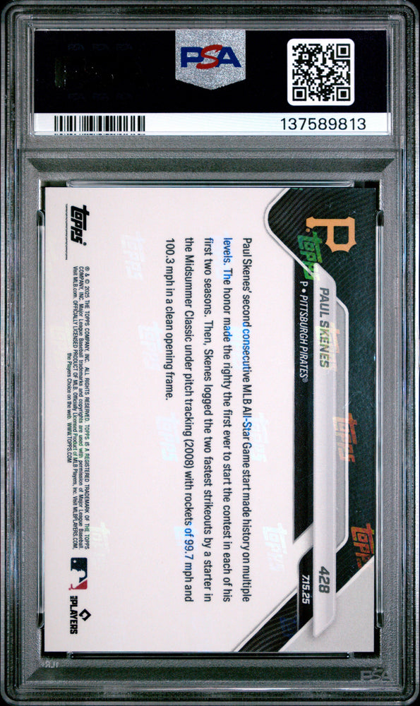 Graded 2025 Topps Now Paul Skenes #428 Baseball Card PSA 9 Mint (ONLINE ORDER ONLY)
