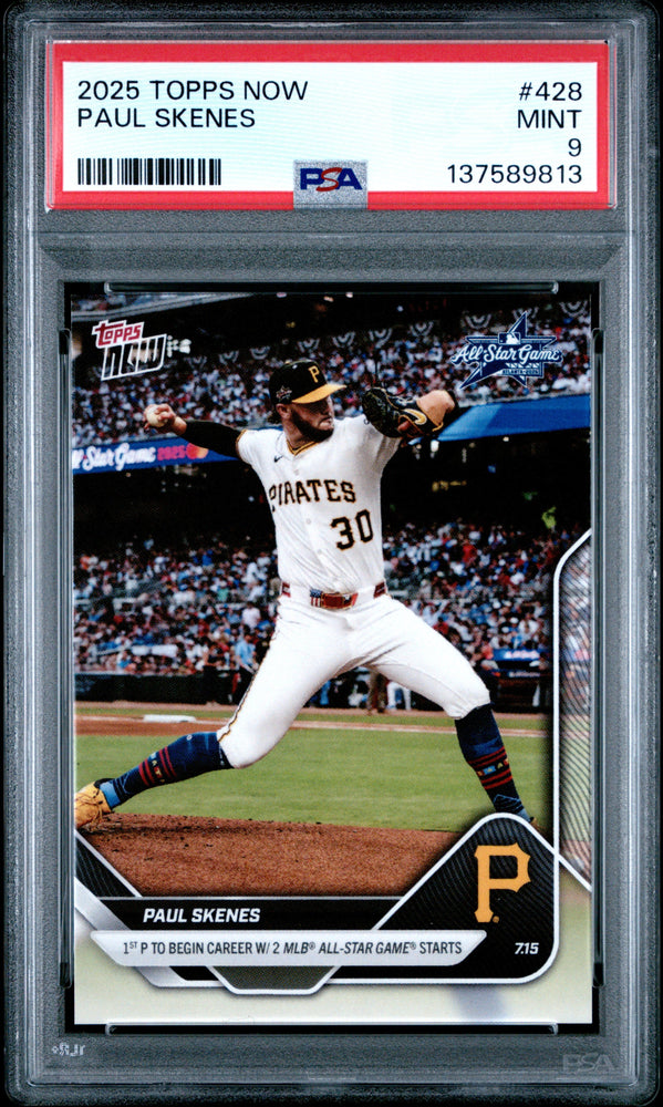 Graded 2025 Topps Now Paul Skenes #428 Baseball Card PSA 9 Mint (ONLINE ORDER ONLY)