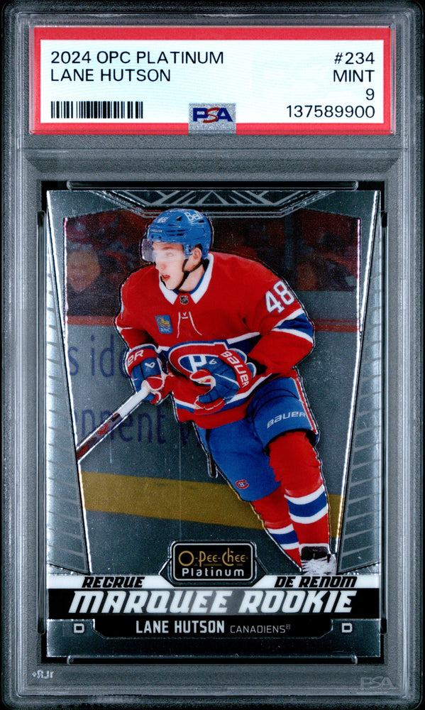 Graded 2024 O-Pee-Chee Platinum Lane Hutson #234 Rookie RC Hockey Card PSA 9 Mint (ONLINE ORDER ONLY)