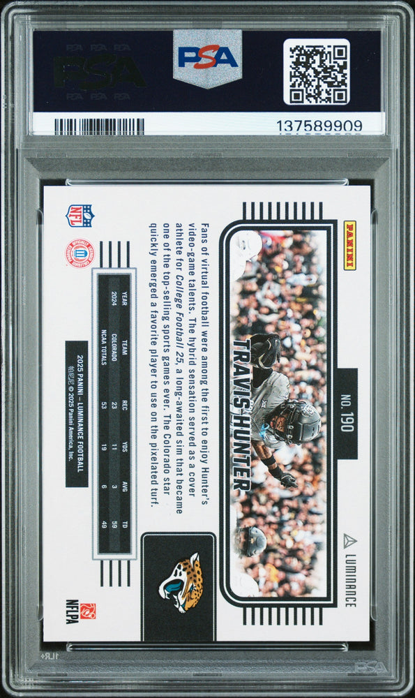 Graded 2025 Panini Luminance Travis Hunter #190 Rookie RC Football Card PSA 10 Gem Mint