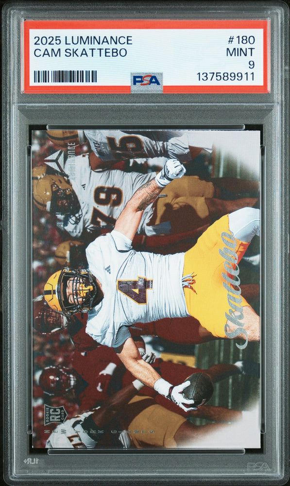 Graded 2025 Panini Luminance Cam Skattebo #180 Rookie RC Football Card PSA 9 Mint (ONLINE ORDER ONLY)