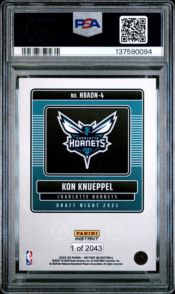Graded 2025 Panini Instant Kon Knueppel #4 Draft Night Rookie RC Basketball Card PSA 10 Gem Mint (ONLINE ORDER ONLY)