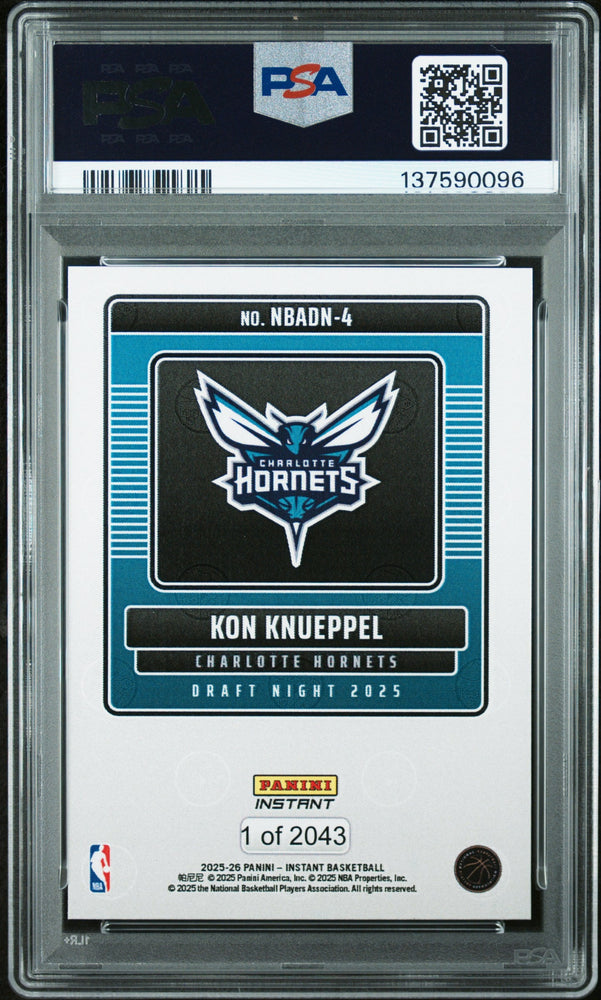 Graded 2025 Panini Instant Kon Knueppel #4 Draft Night Rookie RC Basketball Card PSA 9 Mint (ONLINE ORDER ONLY)