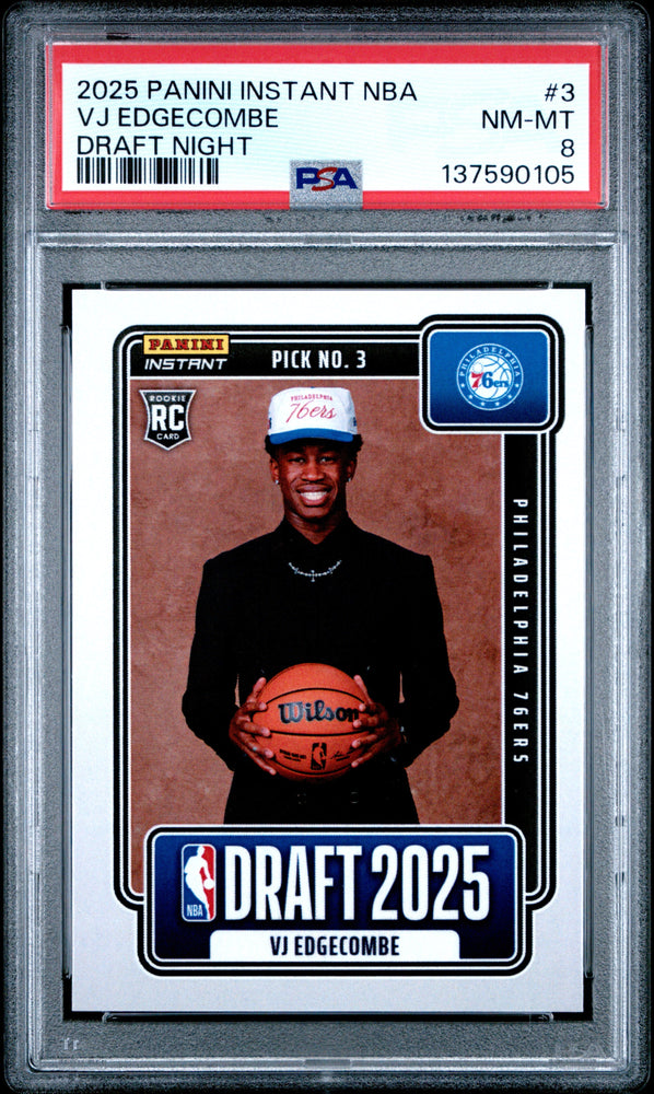 Graded 2025 Panini Instant VJ Edgecombe #3 Draft Night Rookie RC Basketball Card PSA 8 Near Mint (ONLINE ORDER ONLY)