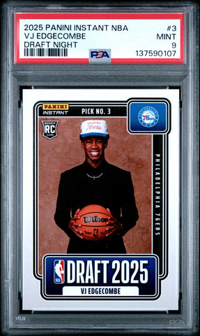 Graded 2025 Panini Instant VJ Edgecombe #3 Draft Night Rookie RC Basketball Card PSA 9 Mint (ONLINE ORDER ONLY)