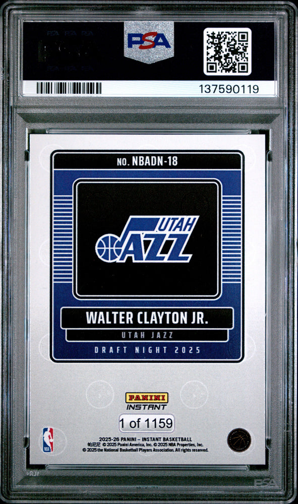 Graded 2025 Panini Instant Walter Clayton Jr. #18 Draft Night Rookie RC Basketball Card PSA 9 Mint (ONLINE ORDER ONLY)