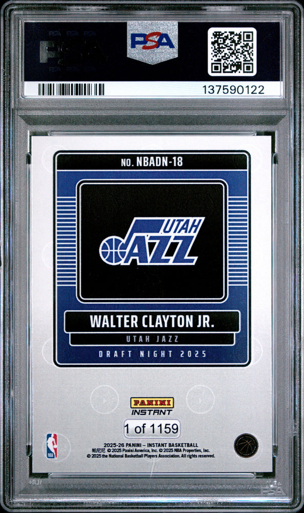 Graded 2025 Panini Instant Walter Clayton Jr. #18 Draft Night Rookie RC Basketball Card PSA 10 Gem Mint (ONLINE ORDER ONLY)