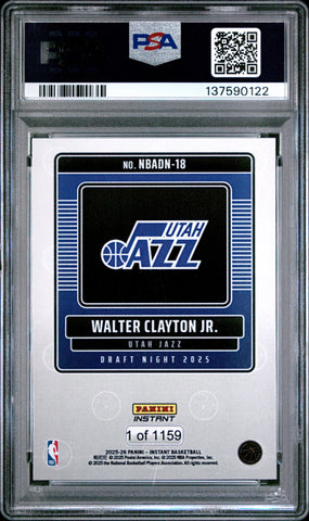 Graded 2025 Panini Instant Walter Clayton Jr. #18 Draft Night Rookie RC Basketball Card PSA 10 Gem Mint (ONLINE ORDER ONLY)