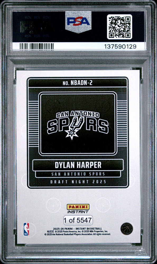 Graded 2025 Panini Instant Dylan Harper #2 Draft Night Rookie RC Basketball Card PSA 10 Gem Mint (ONLINE ORDER ONLY)