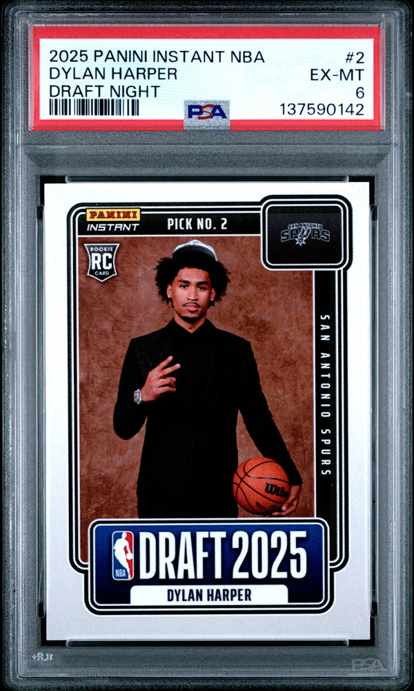 Graded 2025 Panini Instant Dylan Harper #2 Draft Night Rookie RC Basketball Card PSA 6 Excellent (ONLINE ORDER ONLY)