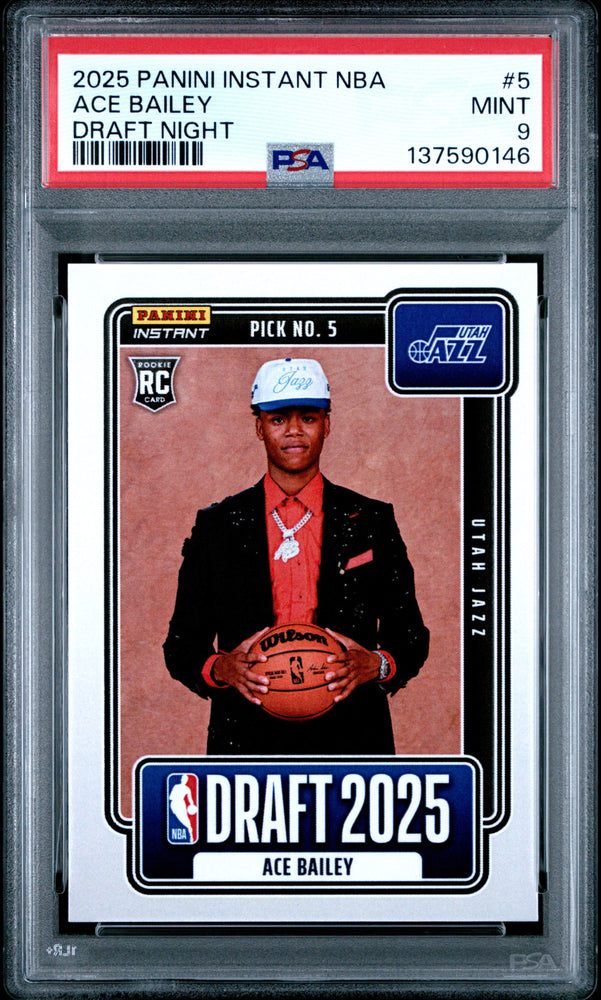 Graded 2025 Panini Instant Ace Bailey #5 Draft Night Rookie RC Basketball Card PSA 9 Mint (ONLINE ORDER ONLY)