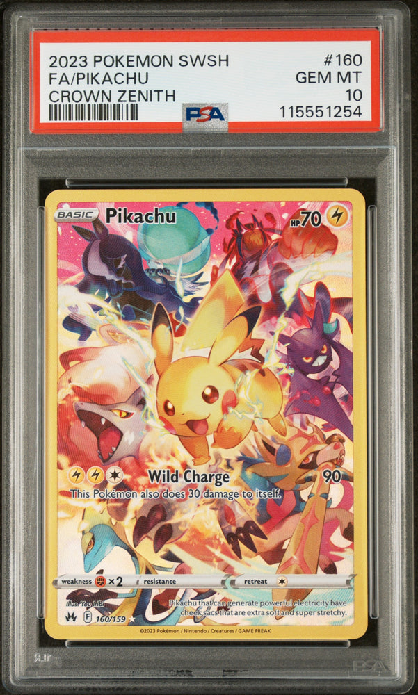 Graded 2023 PKM Sword And Shield Crown Zenith #160 Fa/Pikachu Crown Zenith Trading Card Game PSA 10 Gem Mint (ONLINE ORDER ONLY)