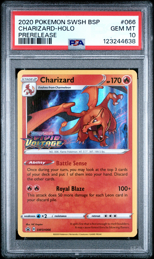 Graded 2020 PKM Swsh Black Star Promo #066 Charizard Holo Prerelease Trading Card Game PSA 10 Gem Mint (ONLINE ORDER ONLY)