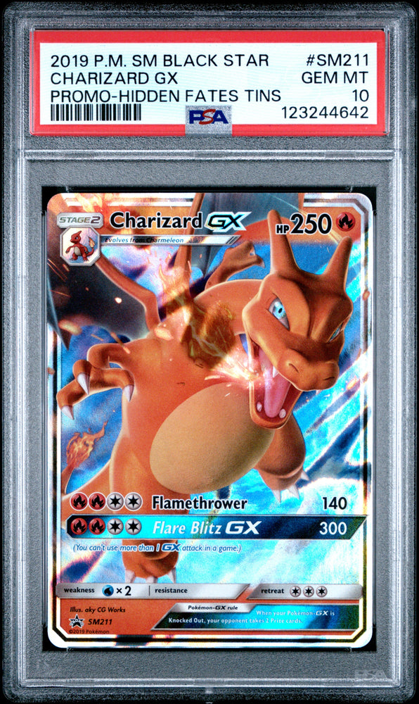 Graded 2019 PKM Sm Black Star Promo #SM211 Charizard Gx Promo Hidden Fates Tins Trading Card Game PSA 10 Gem Mint (ONLINE ORDER ONLY)