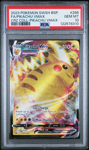 Graded 2023 PKM Swsh Black Star Promo #286 Fa/Pikachu Vmax Crz Coll-Pikachu Vmax Trading Card Game PSA 10 Gem Mint (ONLINE ORDER ONLY)
