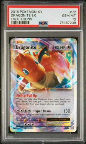 Graded 2016 PKM Xy Evolutions #72 Dragonite Ex Evolutions Trading Card Game PSA 10 Gem Mint (ONLINE ORDER ONLY)