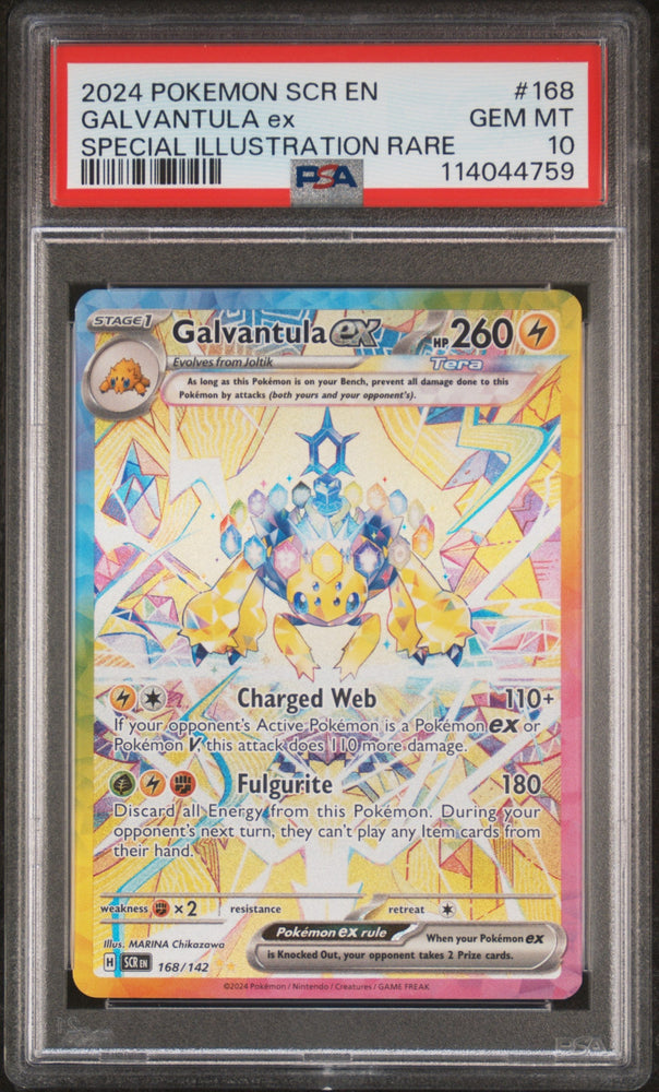 Graded 2024 PKM Scr En-Stellar Crown #168 Galvantula Ex Special Illustration Rare Trading Card Game PSA 10 Gem Mint (ONLINE ORDER ONLY)